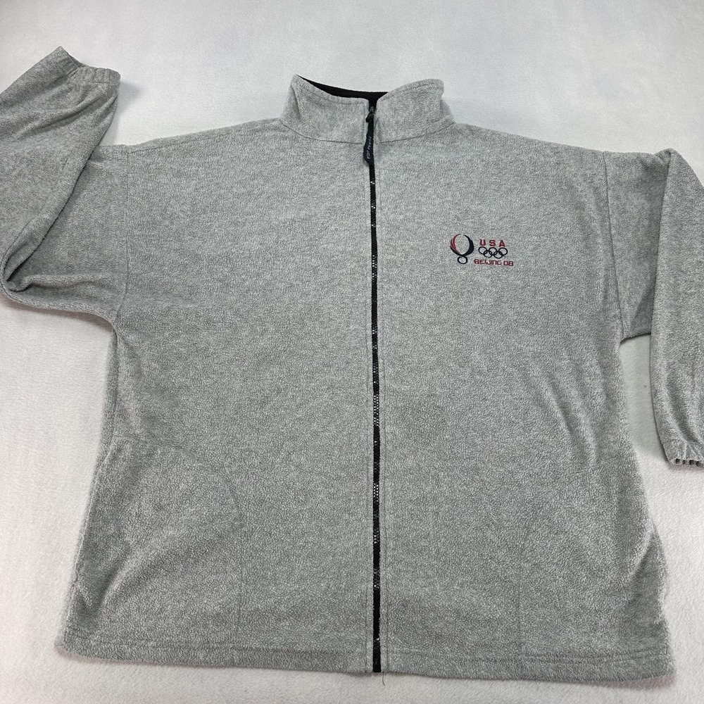 Team USA Jacket Men's XL Gray Full‎ Zip Fleece Beijing 2008 Olympics Embroidered